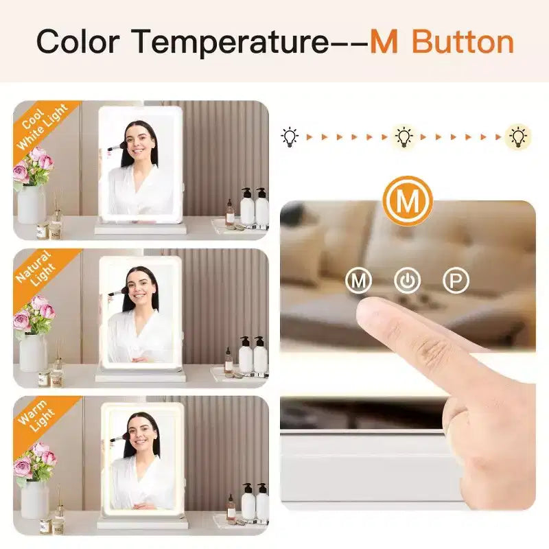 Specchio Trucco LED con Luci, 3 Modalità di Colore Regolabili e Luminosità, Specchio da Trucco con Controllo Touch e Porta USB