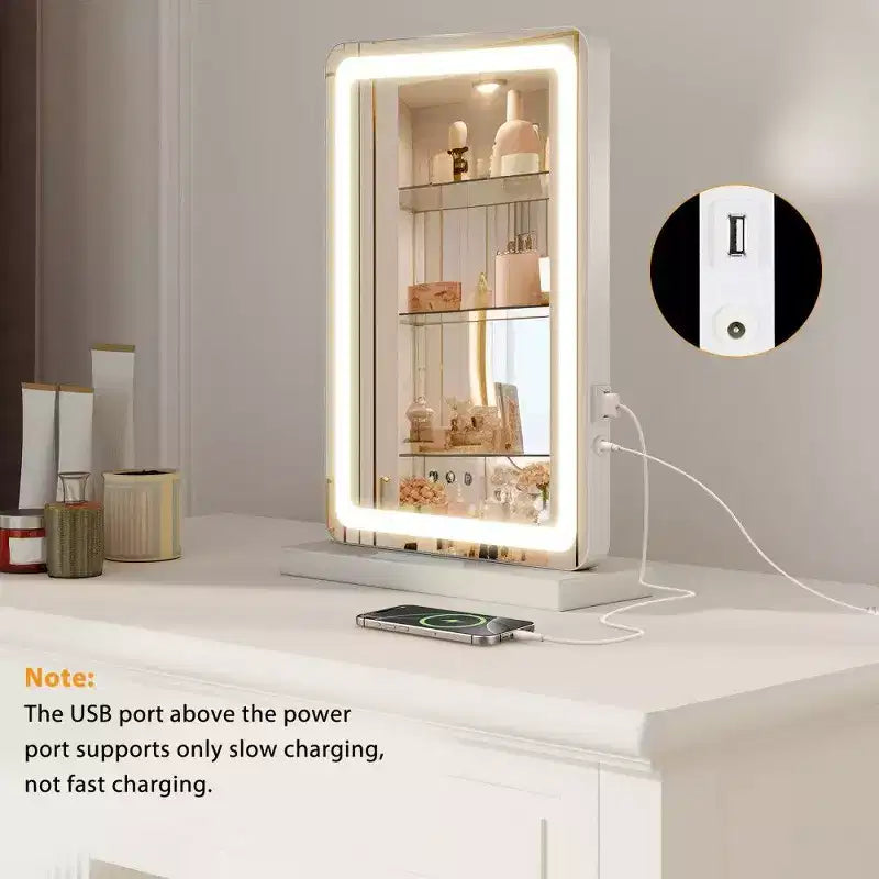 Specchio Trucco LED con Luci, 3 Modalità di Colore Regolabili e Luminosità, Specchio da Trucco con Controllo Touch e Porta USB