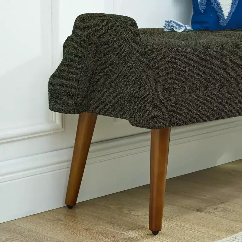 Panca Moderna con Morbido Cuscino, Braccioli Geometrici e Gambe in Legno MasselloIdeale per Soggiorni, Camere da Letto e Ingressi