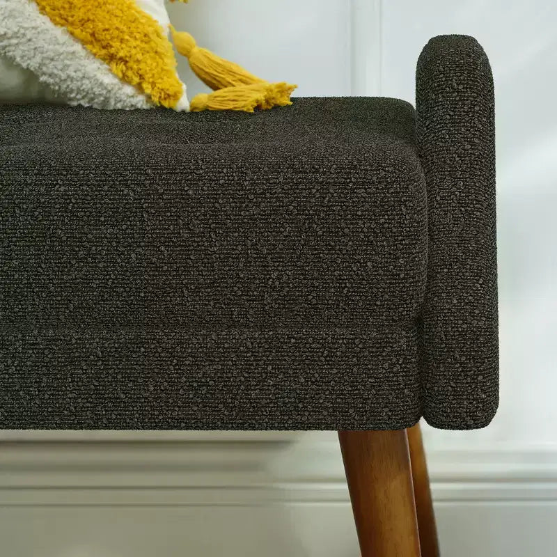 Panca Moderna con Morbido Cuscino, Braccioli Geometrici e Gambe in Legno MasselloIdeale per Soggiorni, Camere da Letto e Ingressi