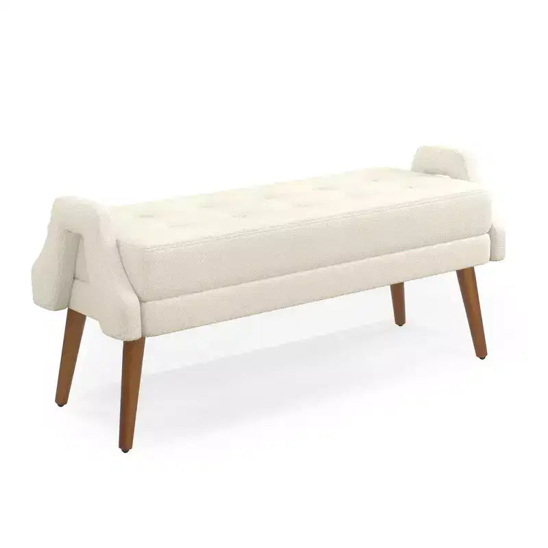Panca Moderna con Morbido Cuscino, Braccioli Geometrici e Gambe in Legno MasselloIdeale per Soggiorni, Camere da Letto e Ingressi