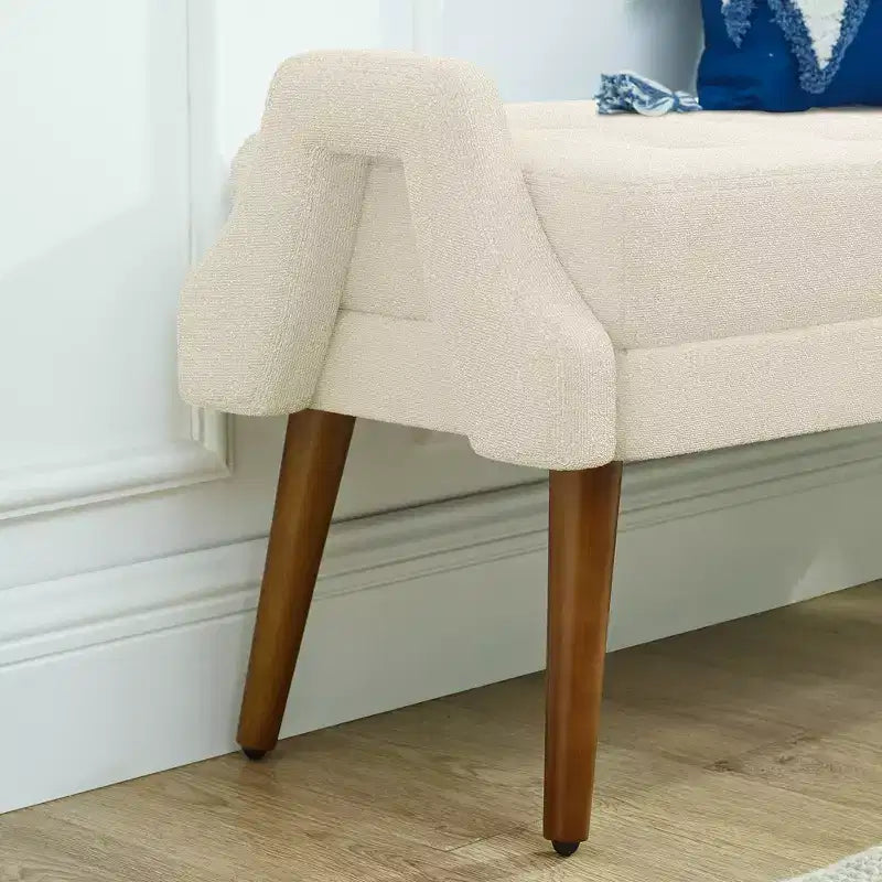Panca Moderna con Morbido Cuscino, Braccioli Geometrici e Gambe in Legno MasselloIdeale per Soggiorni, Camere da Letto e Ingressi