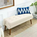 Modern Bench with Soft Cushion, Geometric Armrests, and Hardwood LegsGreat for Living Rooms, Bedrooms, and Entryways