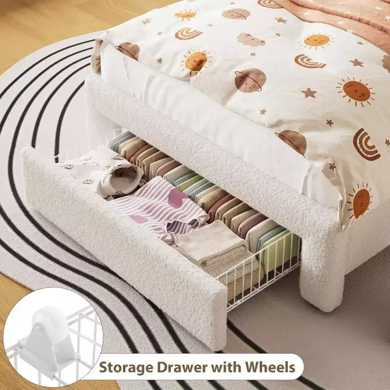 Struttura letto imbottita a LED, letto a piattaforma con cassetti e testiera contenitore per bambini/ragazzi/ragazze, supporto resistente, non è necessaria la rete a molle