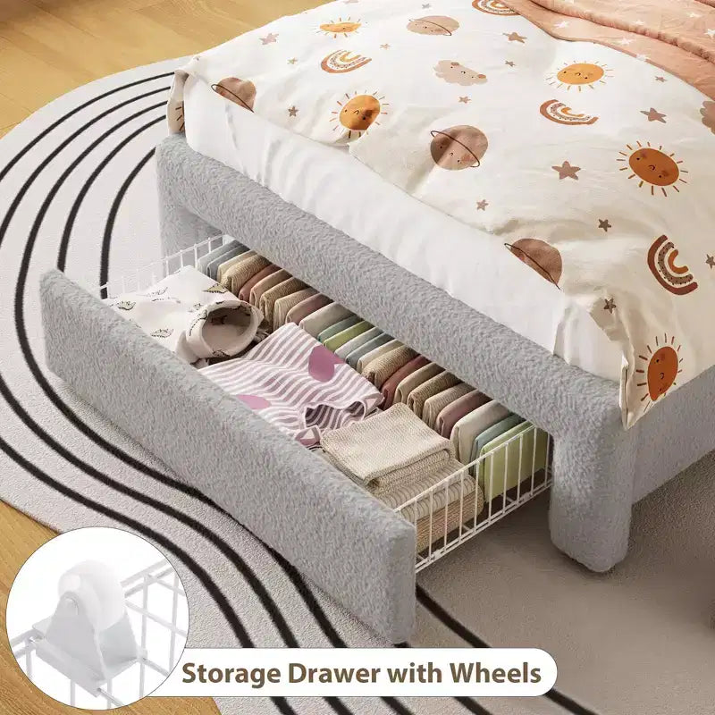 Struttura letto imbottita a LED, letto a piattaforma con cassetti e testiera contenitore per bambini/ragazzi/ragazze, supporto resistente, non è necessaria la rete a molle