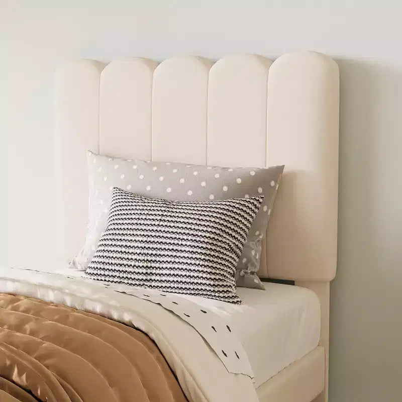 Struttura letto singolo imbottita in velluto con cassetti e testiera, lettino per bambini, con doghe in legno, design a basso profilo