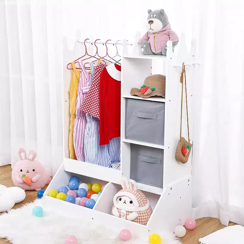 Organizzatore Vestiti per Bambini, Armadio per Costumi con Specchio Illuminato, Asta Appendiabiti e Cassetti per Camera da Letto e Sala Giochi