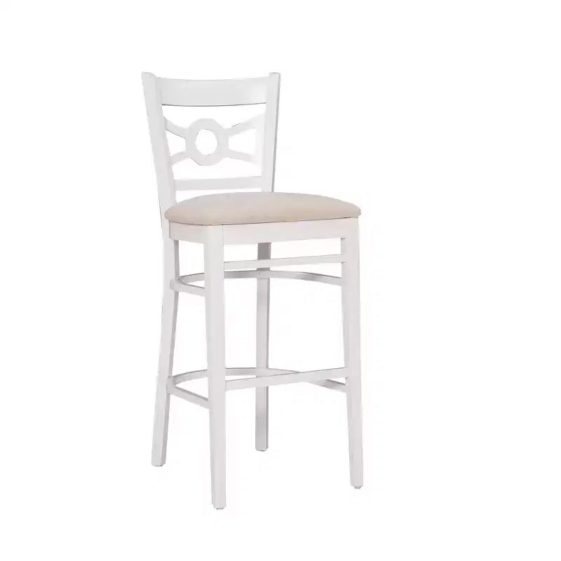 Sgabelli da bar con seduta imbottita in velluto effetto scamosciato Teresa, in legno di faggio massiccio bianco/grigio, altezza 79 cm