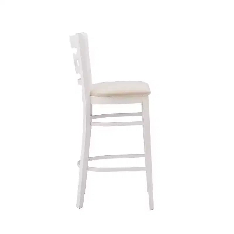 Sgabelli da bar con seduta imbottita in velluto effetto scamosciato Teresa, in legno di faggio massiccio bianco/grigio, altezza 79 cm
