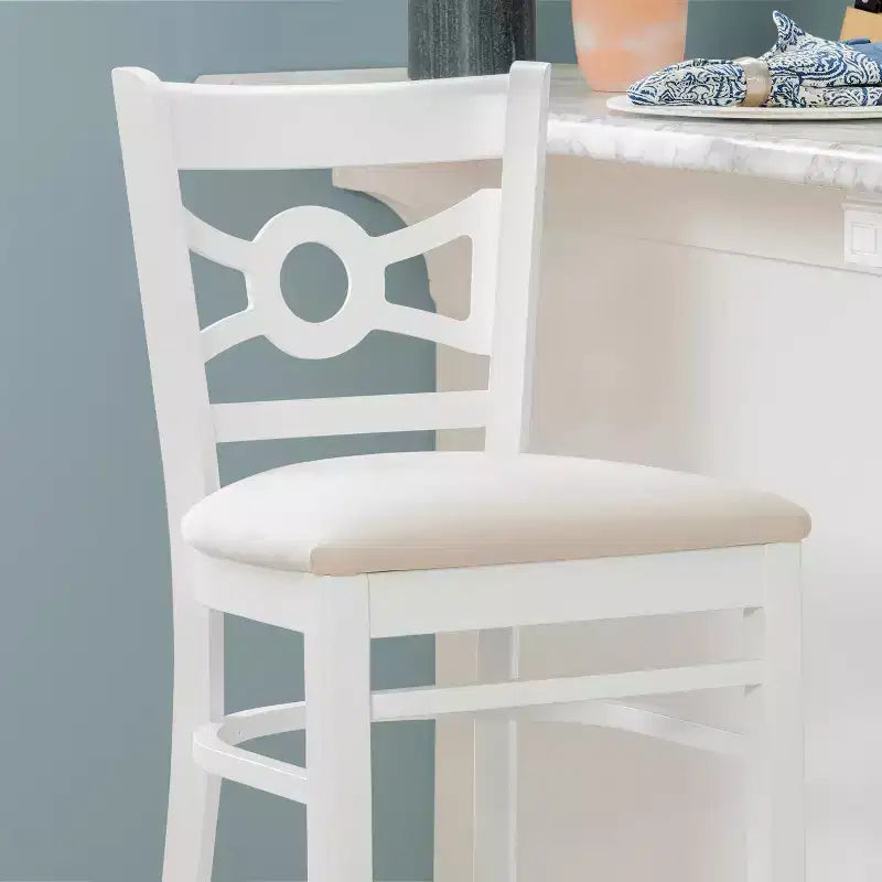 Sgabelli da bar con seduta imbottita in velluto effetto scamosciato Teresa, in legno di faggio massiccio bianco/grigio, altezza 79 cm