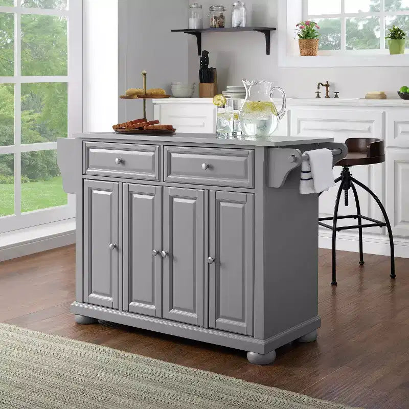 Isola/Carrello da cucina Alexandria con ripiano in acciaio inossidabile Grigio/Acciaio inossidabile