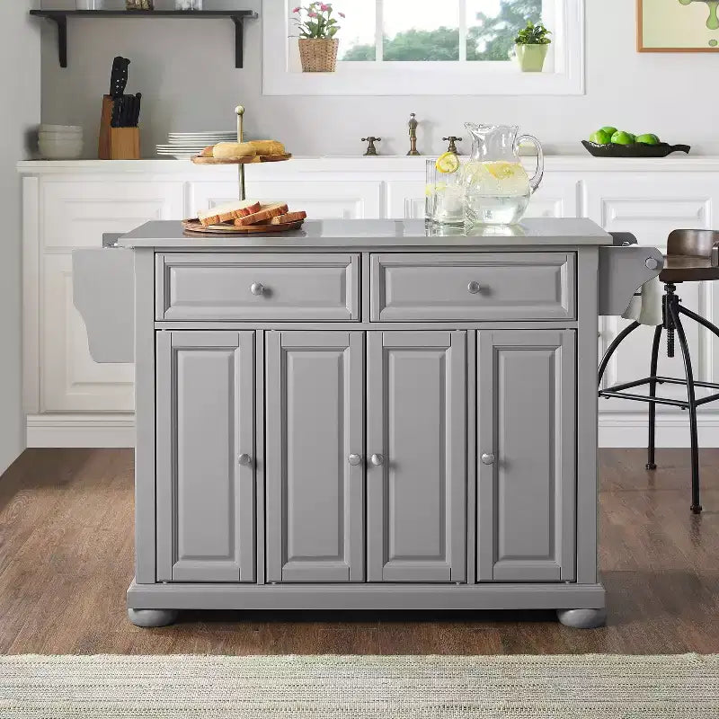 Isola/Carrello da cucina Alexandria con ripiano in acciaio inossidabile Grigio/Acciaio inossidabile