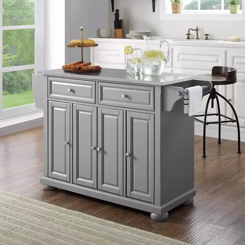Isola/Carrello da cucina Alexandria con ripiano in acciaio inossidabile Grigio/Acciaio inossidabile