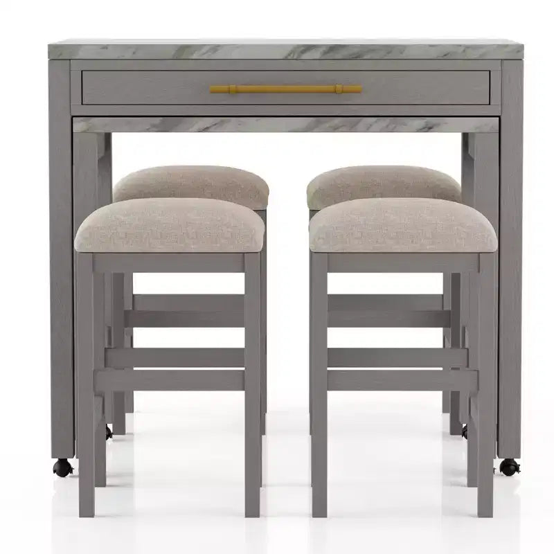 Set tavolo da pranzo espandibile 5 pezzi Gardenside altezza bancone Bianco/Grigio chiaro/Beige