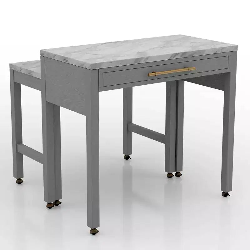 Set tavolo da pranzo espandibile 5 pezzi Gardenside altezza bancone Bianco/Grigio chiaro/Beige