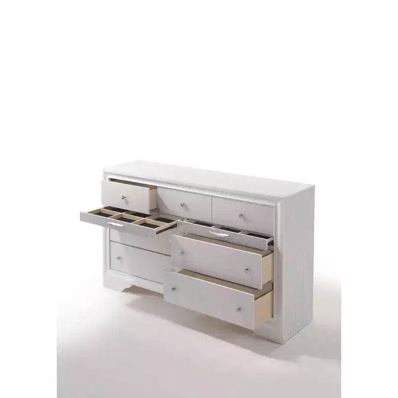 Comò Naima 160 cm Bianco: Struttura in Legno, Guide in Metallo, 9 Cassetti, Nessun Montaggio Richiesto