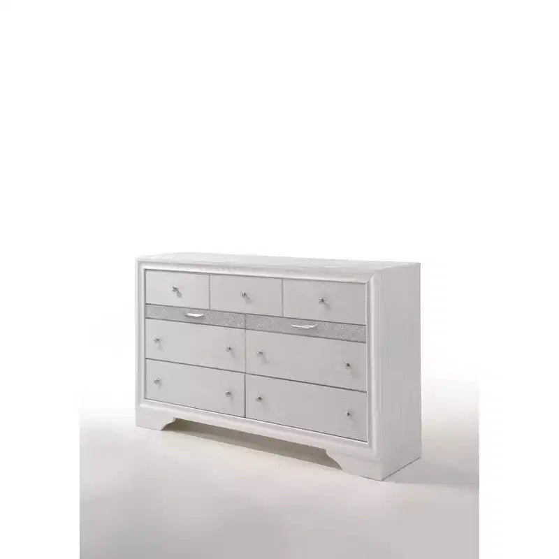 Comò Naima 160 cm Bianco: Struttura in Legno, Guide in Metallo, 9 Cassetti, Nessun Montaggio Richiesto
