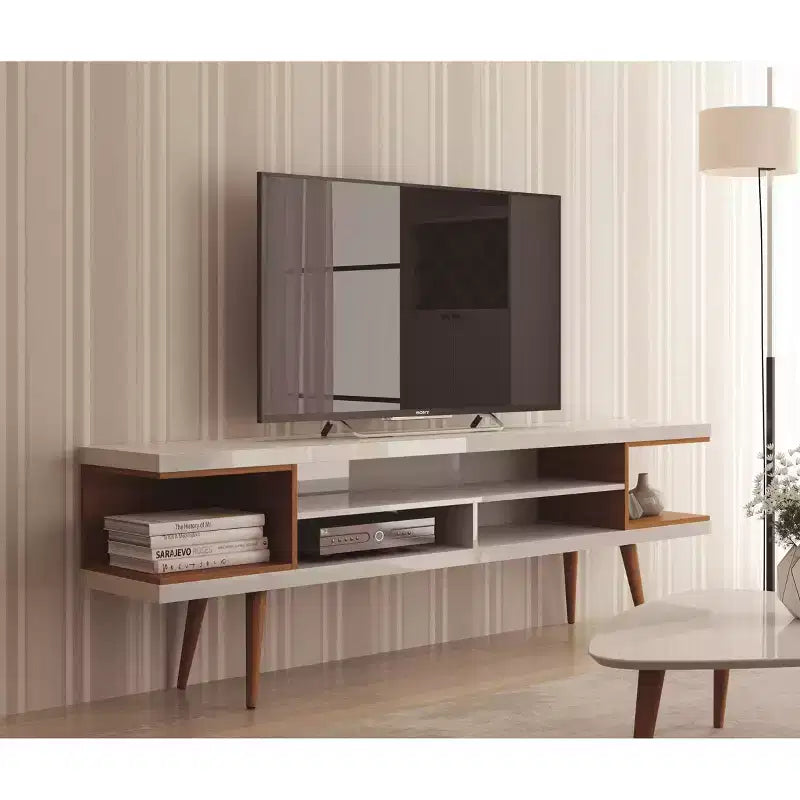 Mobile porta TV Utopia da 70,47" per TV fino a 65" bianco lucido/acero crema, console moderna con contenitore