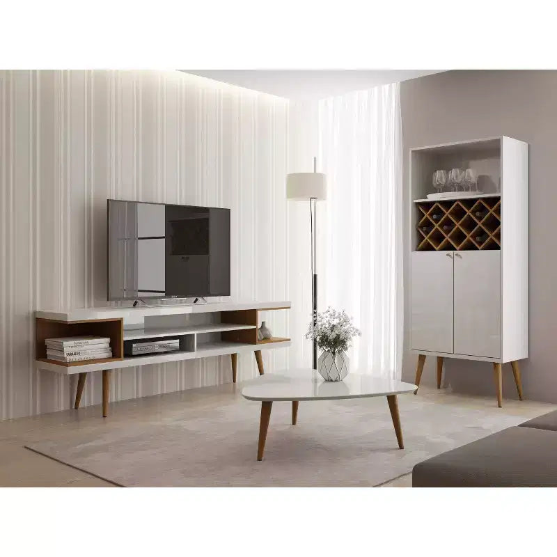 Mobile porta TV Utopia da 70,47" per TV fino a 65" bianco lucido/acero crema, console moderna con contenitore