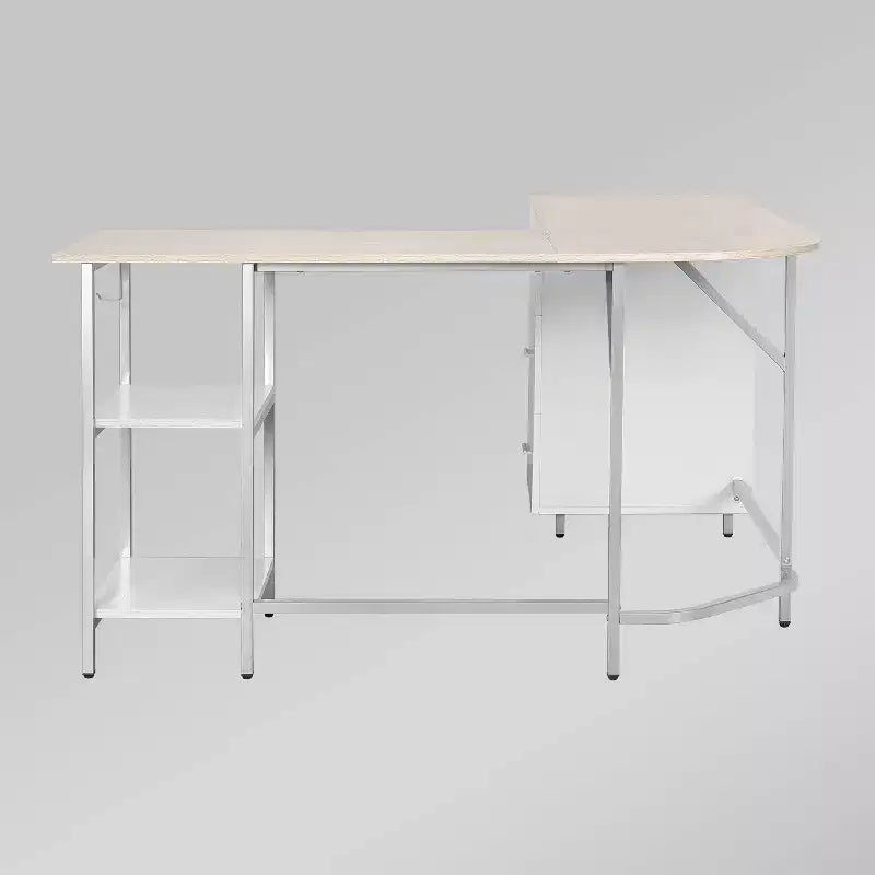 Scrivania bicolore a L per ufficio domestico con contenitore