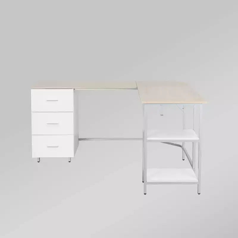 Scrivania bicolore a L per ufficio domestico con contenitore
