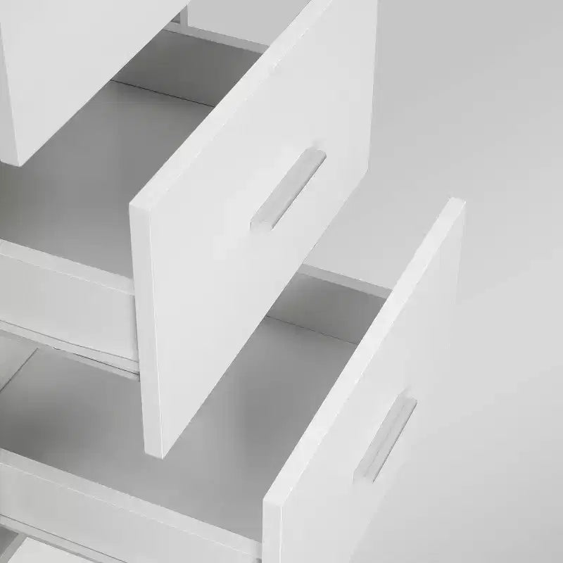 Scrivania bicolore a L per ufficio domestico con contenitore