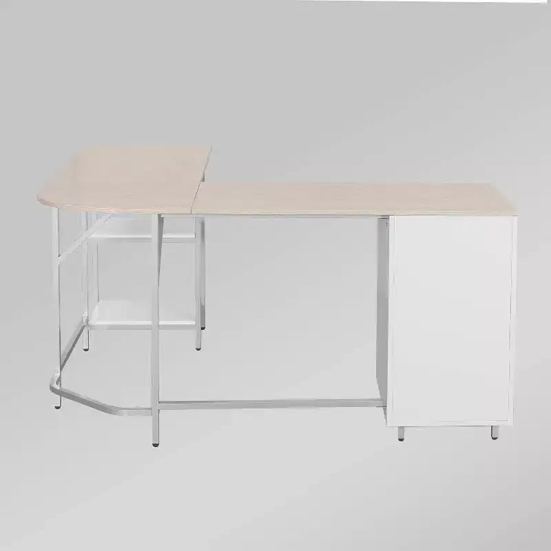 Scrivania bicolore a L per ufficio domestico con contenitore