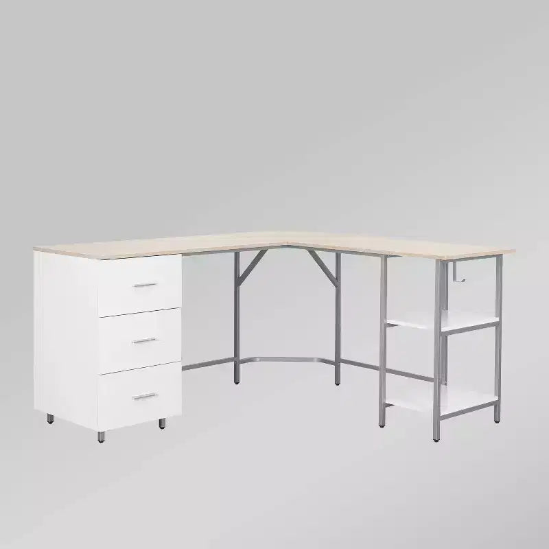 L Shape Home Office Two-Tone Desk with Storage - Techni Mobili