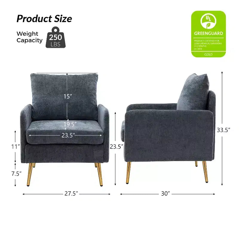 Poltrona imbottita Giovann con braccioli, comoda poltrona per soggiorno e camera da letto con gambe in metallo BLU NAVY