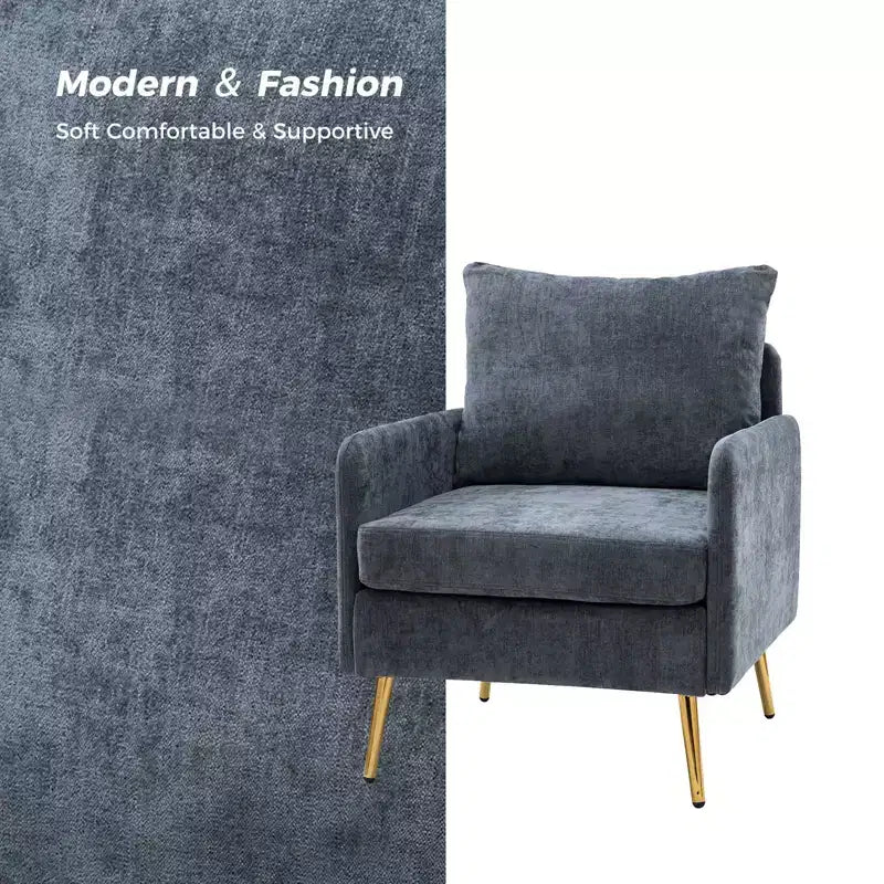 Poltrona imbottita Giovann con braccioli, comoda poltrona per soggiorno e camera da letto con gambe in metallo BLU NAVY