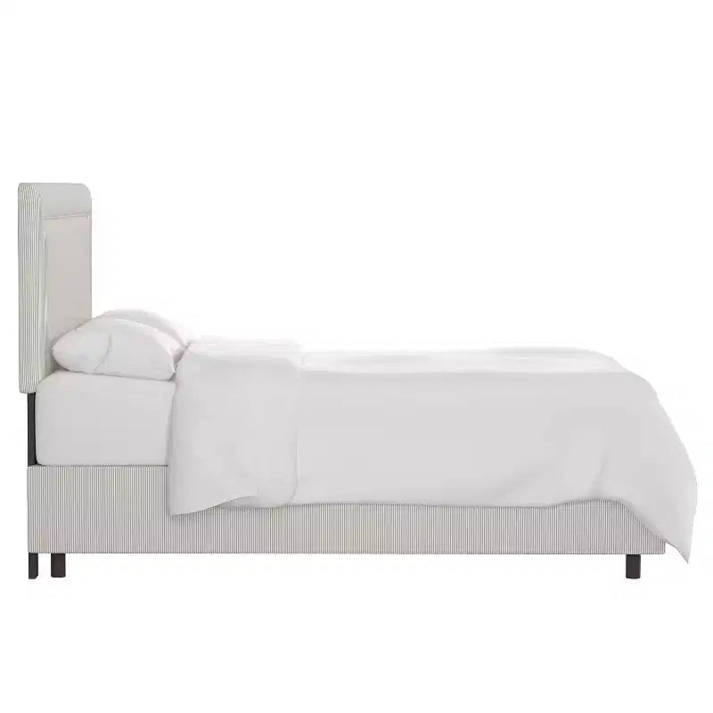 Letto imbottito Empire in tessuto gessato Oxford color tortora