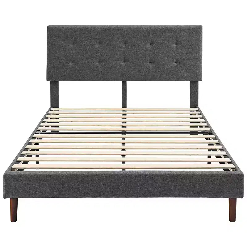 Letto Imbottito con Testiera Trapuntata a Quadretti, Queen, Grigio Scuro