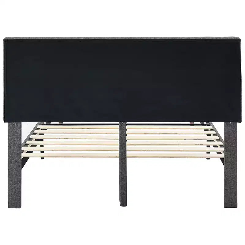 Letto Imbottito con Testiera Trapuntata a Quadretti, Queen, Grigio Scuro