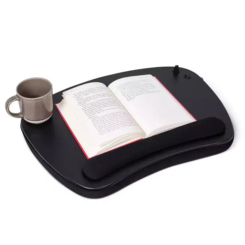 Scrivania portatile oversize in memory foam con luce USB, adatta per laptop fino a 17 pollici - Nero opaco