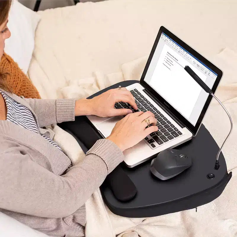Scrivania portatile oversize in memory foam con luce USB, adatta per laptop fino a 17 pollici - Nero opaco