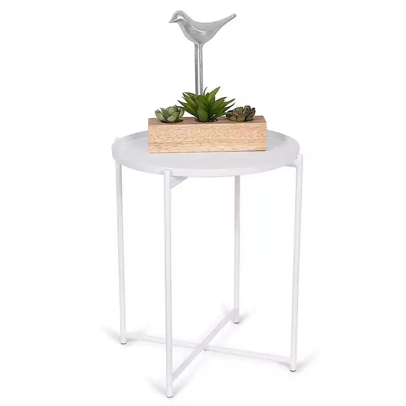 BirdRock Home Ivory Metal Folding Side Table with Removable Tray