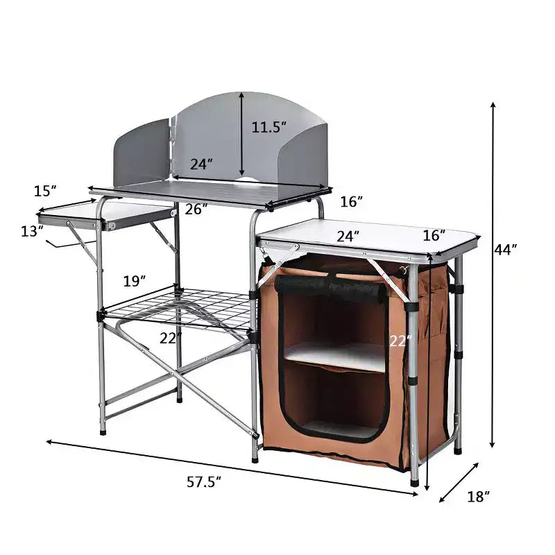 Tavolo da campeggio pieghevole, supporto portatile per barbecue da esterno con paravento e borsa