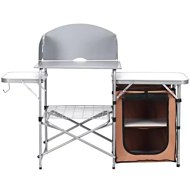 Tavolo da campeggio pieghevole, supporto portatile per barbecue da esterno con paravento e borsa