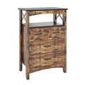 Bestier Rustic Storage Cabinet Organizer Table with 2 Display Shelves and 4 Drawers for Living Room, Office, Bedroom, or Hallway, Dark Brown