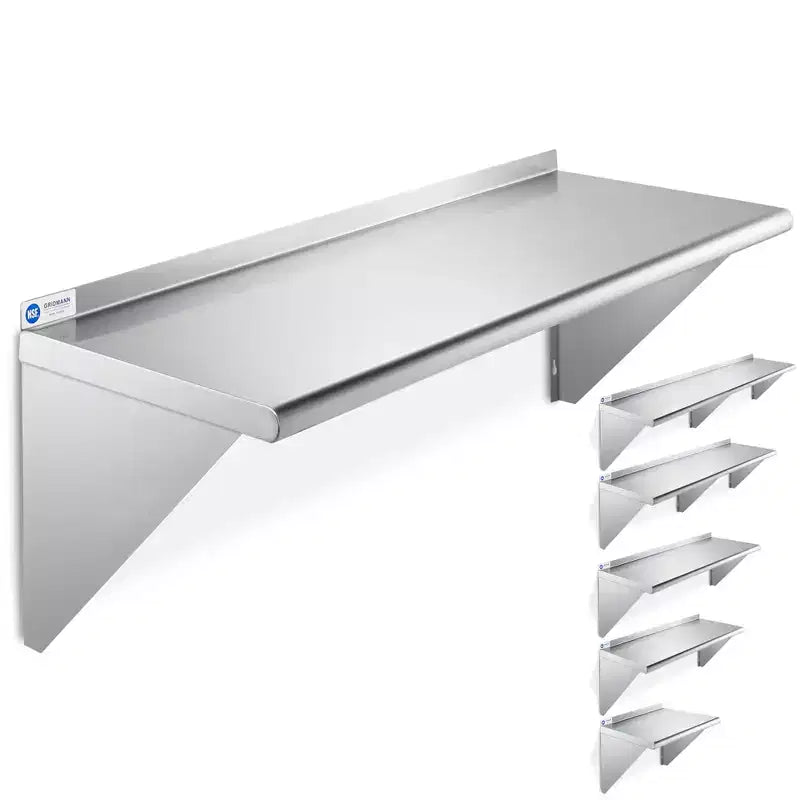 GRIDMANN 18 Deep Stainless Steel Kitchen Wall Mount Shelves with Backsplash - NSF Certified