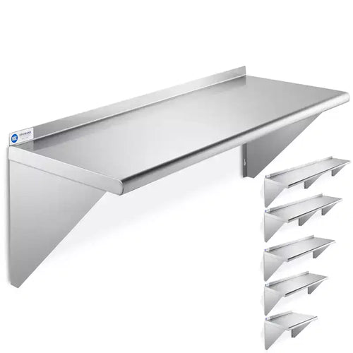 GRIDMANN 18 Deep Stainless Steel Kitchen Wall Mount Shelves with Backsplash - NSF Certified