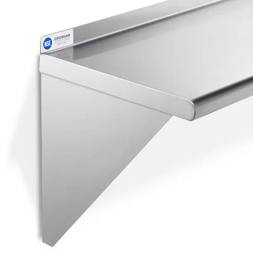 18 Deep Stainless Steel Kitchen Wall Mount Shelves with Backsplash - NSF Certified