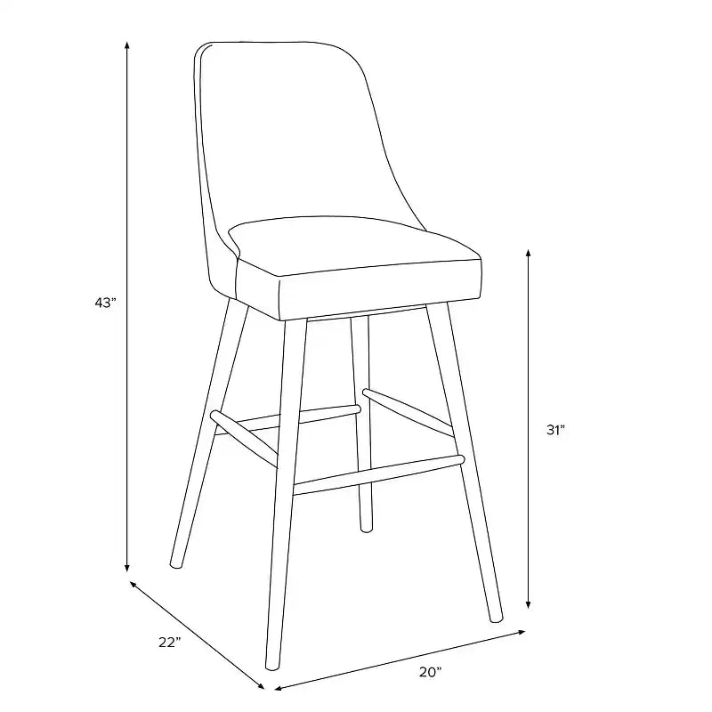 Sgabello da bar Geller Modern da 31" altezza bancone con poggiapiedi in velluto lucido