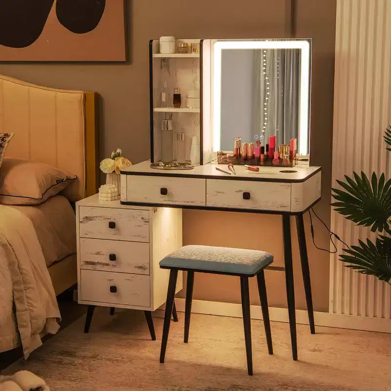 Set da Toeletta con Specchio Illuminato Dimmerabile 3 Modalità di Illuminazione