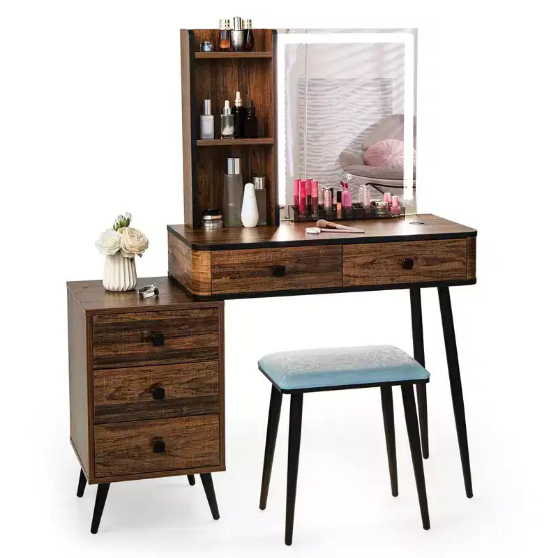 Set da Toeletta con Specchio Illuminato Dimmerabile 3 Modalità di Illuminazione
