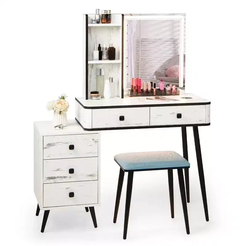 Set da Toeletta con Specchio Illuminato Dimmerabile 3 Modalità di Illuminazione