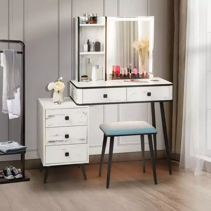 Set da Toeletta con Specchio Illuminato Dimmerabile 3 Modalità di Illuminazione