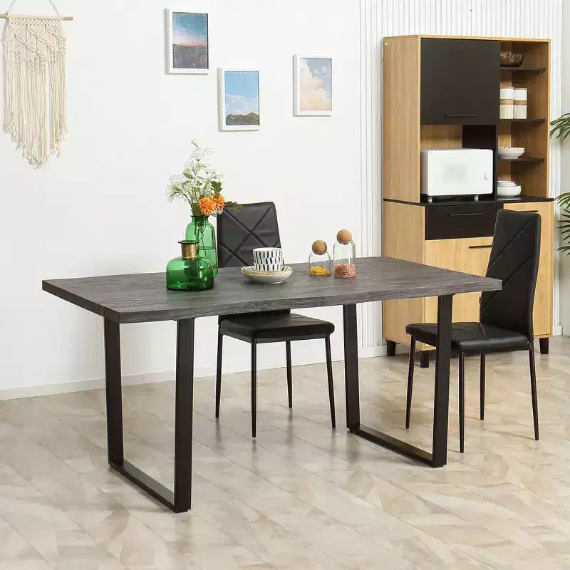 63 Tavolo da pranzo moderno con bordo ondulato per 6 persone, tavolo da cucina in legno con gambe in acciaio, tavolo da pranzo rettangolare con robusta base in metallo, grigio