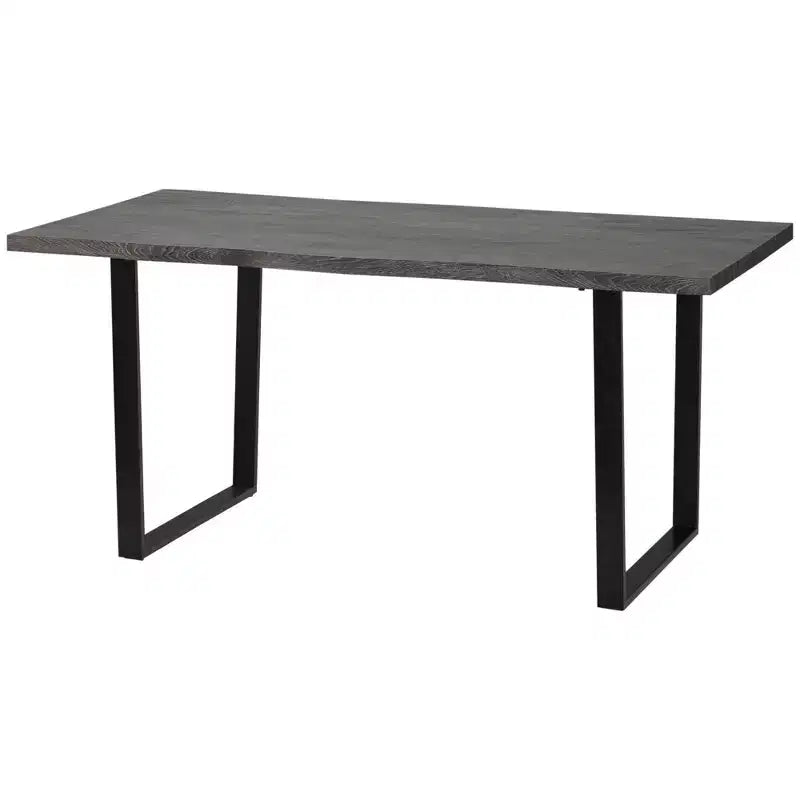 63 Tavolo da pranzo moderno con bordo ondulato per 6 persone, tavolo da cucina in legno con gambe in acciaio, tavolo da pranzo rettangolare con robusta base in metallo, grigio