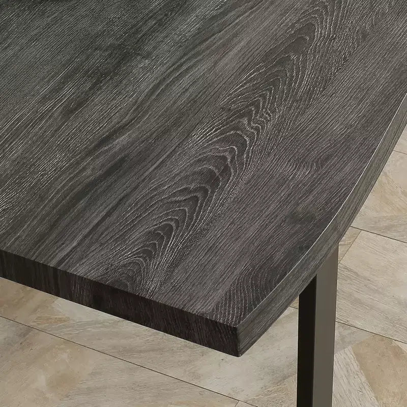 63 Tavolo da pranzo moderno con bordo ondulato per 6 persone, tavolo da cucina in legno con gambe in acciaio, tavolo da pranzo rettangolare con robusta base in metallo, grigio